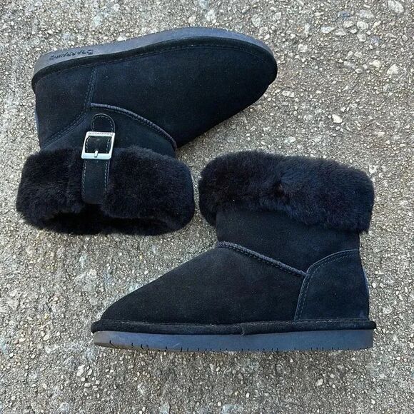 BearPaw Abby Ankle Foldover Boots Black Women’s Size 6 - Picture 2 of 10